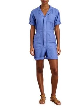 New Alex Mill Standard Short Sleeve Linen Romper French Blue – Size L
